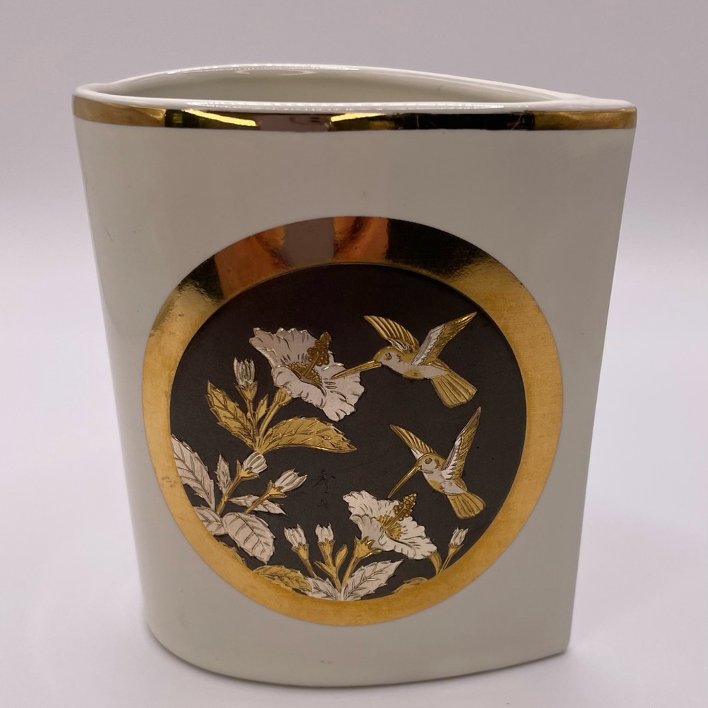 The Art of Chokin Hummingbird Design Small Vase